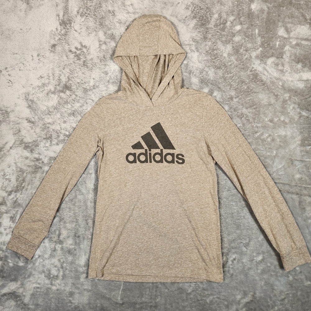 Adidas Hooded T-Shirt Mens L Tan Excellent Long Sleeve Badge‎ of Sport AA8057